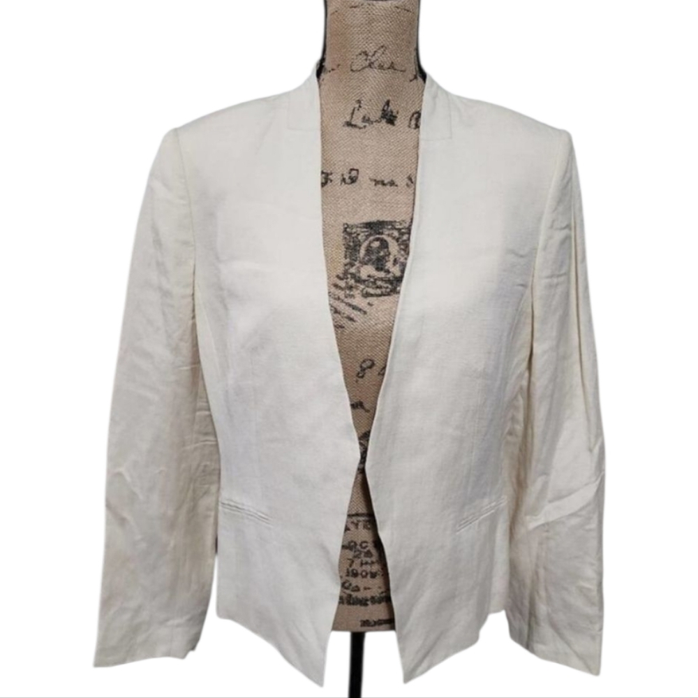 Calvin Klein Linen Blend Open Front Blazer Jacket Minimalist Chic Career Neutral